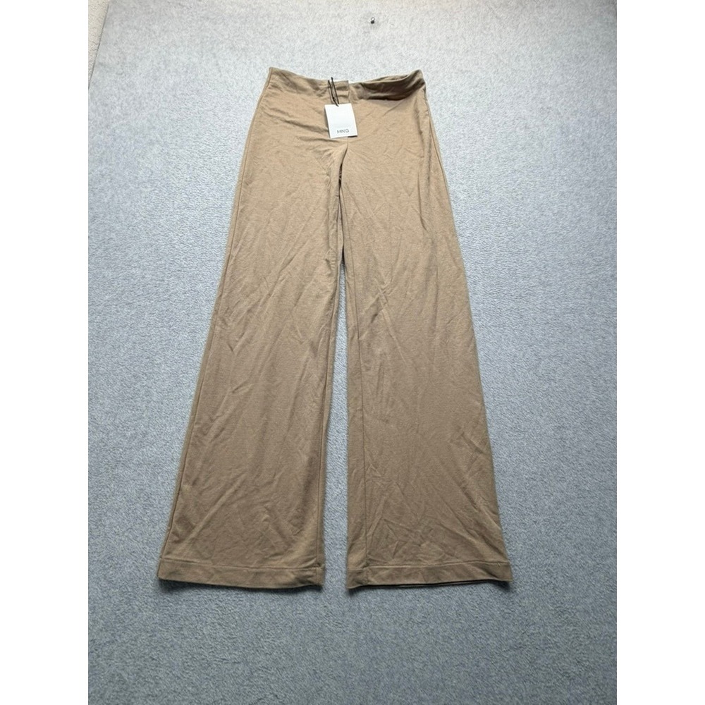 Mango MNG Womens Wide Leg Knit Trousers Camel Brown High Waist Pants Size Medium